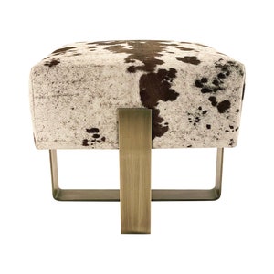 Cowhide Metal Stool | Authentic Tri-Colour Cowhide Seat | Various Finish Options