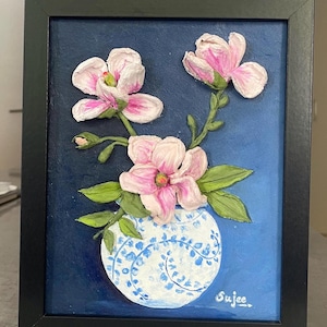 3D Sculpture Painting on Photo Frame , Wall Decor, Textured Art, Handmade , For Her , Gifts ,Art work , 3D painting, Flowers