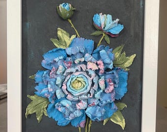3D Flower Sculpture Painting on Photo Frame: Handmade Textured Wall Art
