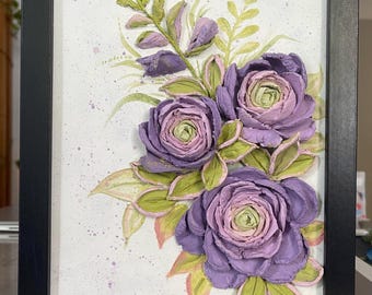 3D Flower Sculpture Painting on Photo Frame: Handmade Textured Wall Art