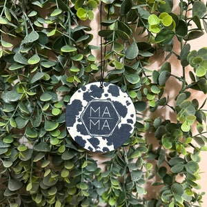 Circle Cow Print Mom Car Freshie/ car accessory/felt freshie/mom life/ western mom