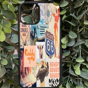 ウエスタンコラージュ電話ケース | 電話ケース/iPhone/ギフト/電話アクセサリー/ iPhoneケース/牛柄/ウエスタン/ウエスタンママ/パンチの効いた/iPhone 15