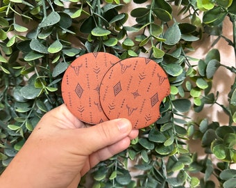 Western Car Coasters| /car accessory/punchy/western/western vibes/cow hide/burnt orange/black/bull skull/gifts/gifts under 20