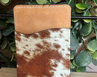 Cowhide Phone Wallet Card Holder| iPhone/phone wallet/cards/gifts/peel and stick/ western vibes/ phone accessory/cow/cowhide