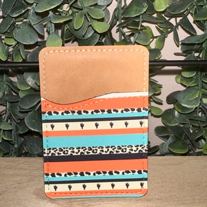Titular de la tarjeta de la cartera del teléfono de rayas occidentales/iPhone/cartera del teléfono/tarjetas/regalos/pelar y pegar/vibras occidentales/accesorio del teléfono/cactus