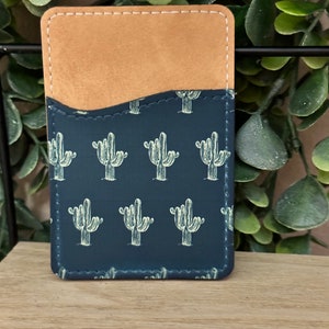 Titular de la tarjeta de la cartera del teléfono del cactus azul oscuro / iPhone / cartera del teléfono / tarjetas / regalos / pelar y pegar / vibraciones occidentales / cactus / accesorios del teléfono