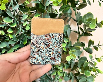 Tooled Leather Phone Wallet Card Holder| iPhone/phone wallet/cards/gifts/peel and stick/ western vibes/ phone accessory/