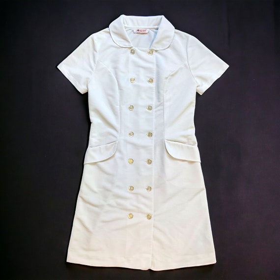 Vintage Uniform Dress Women Small White Dacron 60s