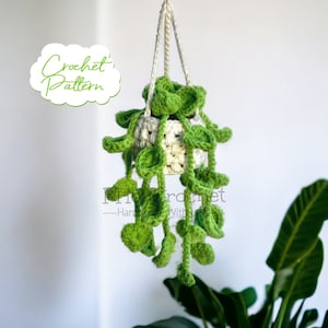 Hanging Plant crochet pattern, Crochet Car Pothos Plant, Crochet hanging plant for car, Hanging Plant Pattern, Hanging basket crochet,