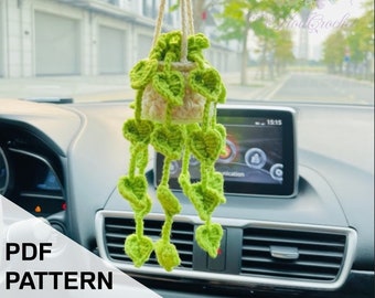 Pothos Plant Car Hanging Crochet Pattern, Plant Crochet Pattern, Hanging Plant Pattern, Flower Basket Hanging  Crochet