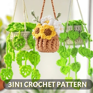 Crochet Patterns, Crochet Plant pattern, Crochet Hanging Plant Pattern, Pothos Plant Pattern, Drooping Leave Pattern image 1