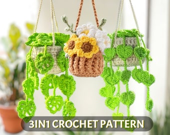 Crochet Patterns, Crochet Plant pattern, Crochet Hanging Plant Pattern, Pothos Plant Pattern,  Drooping Leave Pattern