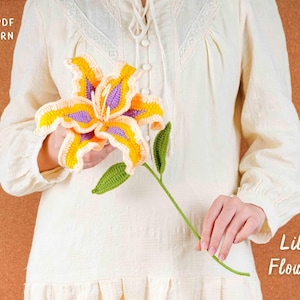 Lilie Blumen Häkelanleitung, Blumen Häkelanleitung, Lilien Blumen PDF Muster, Wohndekor Muster, Kleine Lilie häkeln
