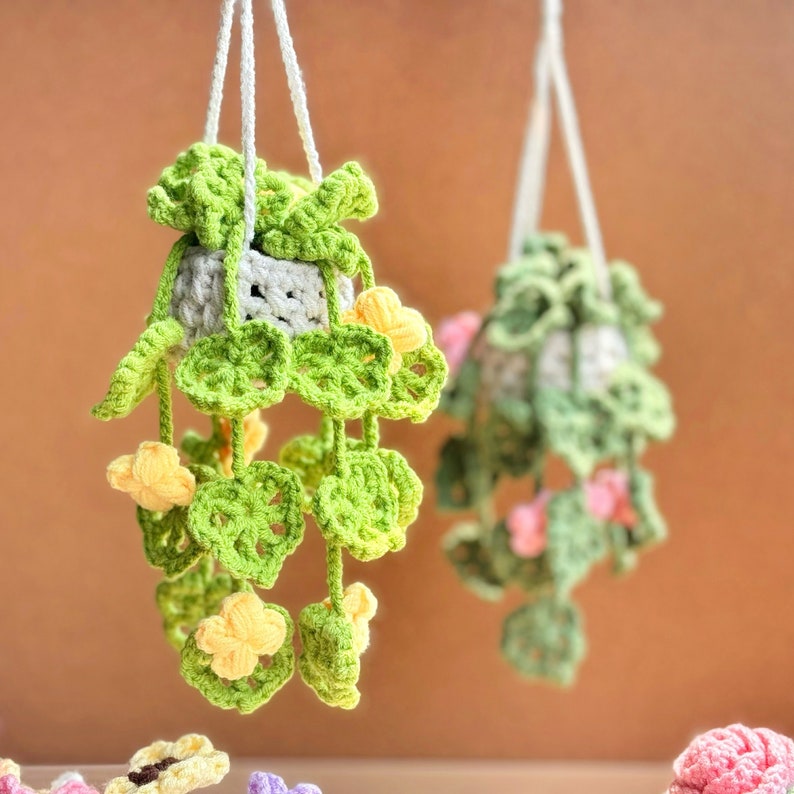 Plant crochet pattern, car hanging plant Crochet Pattern, Crochet hanging plant for car, Hanging Plant Pattern, Hanging basket crochet zdjęcie 5