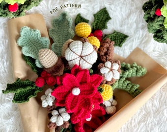 Christmas Flower Bouquet Crochet Pattern, Crochet Flower Bouquet Pattern, Crochet Flower Pattern, Holiday Crochet Pattern