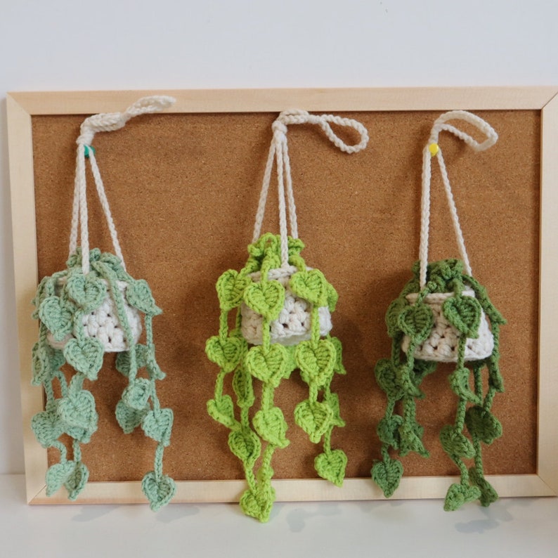 Pothos Plant Crochet Pattern, Car Hanging Plant Pattern, Car Hanging Plant Crochet Pattern, Flower Basket Hanging Crochet image 1
