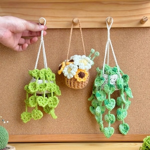 Pothos Plant Crochet Pattern, Sunflower Basket Mix Crochet Pattern, Drooping Leaves Crochet Pattern, Hanging basket crochet pattern