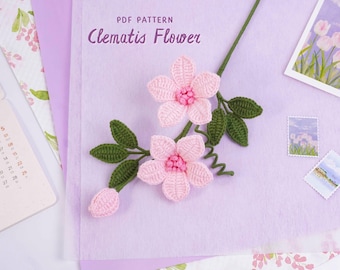 Clematis Flower Crochet Pattern, Flower Crochet Pattern, Simple Flower Home Decor, Floral Home Decor Crochet, Digital PDF Pattern