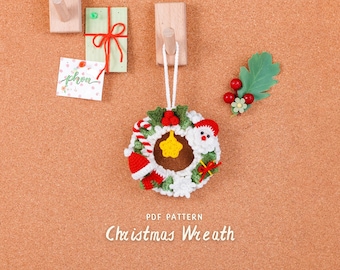 Christmas Wreath Crochet Pattern, Christmas Flower Crochet Pattern, Holiday Home Decor PDF, Handmade Crochet Wreath Tutorial, PDF Pattern
