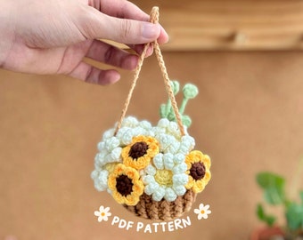 Sunflower Basket Mix Crochet Pattern, Plant Crochet Pattern, Hanging Plant Pattern, Flower Basket Hanging  Crochet
