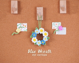 Patrón de corona azul de crochet, patrón de flores de crochet, patrón de decoración floral hecha a mano, patrón de decoración del hogar de crochet, patrón de corona de crochet (PDF)