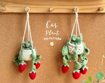 Strawberry Basket Crochet Pattern, Plant Crochet Pattern, Hanging Plant Pattern, Flower Basket Hanging Crochet, Car Hanging Crochet Pattern