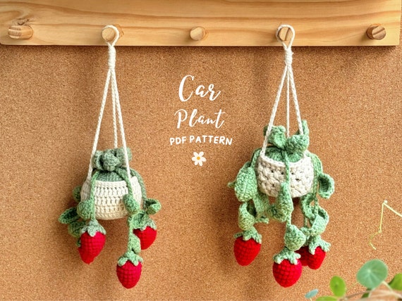 Strawberry Basket Crochet Pattern, Plant Crochet Pattern, Hanging Plant  Pattern, Flower Basket Hanging Crochet, Car Hanging Crochet Pattern - Etsy