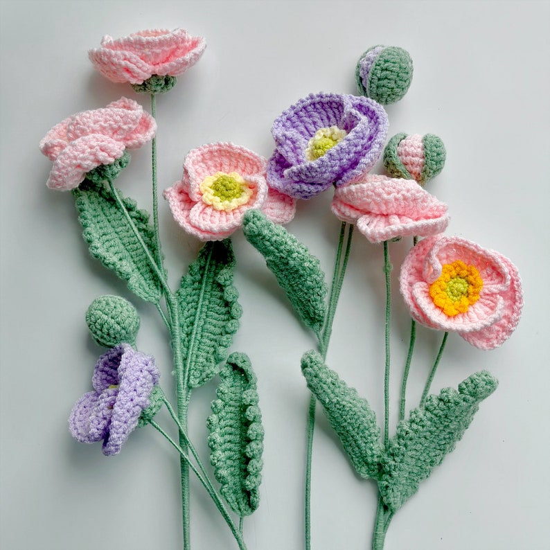Poppy Flower Crochet Pattern, Crochet Flower Bouquet Pattern, Crochet Flower Pattern, Wedding Flower image 4