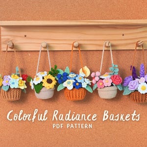 カラフルな輝きのバスケット編みパターンセット | バラ色の花柄、紫の花柄、金色の花柄、青の花柄