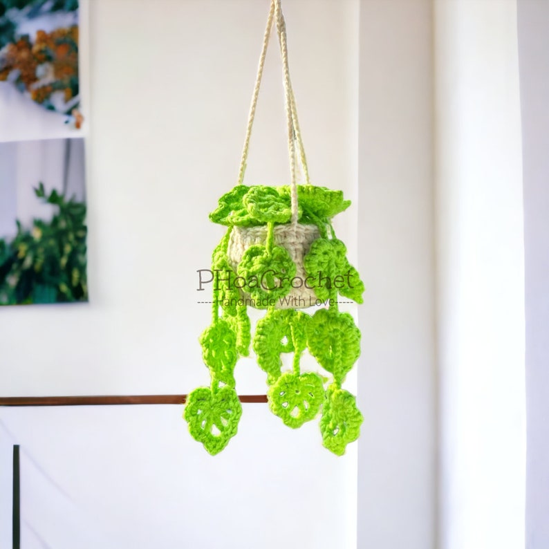 Crochet Patterns, Crochet Plant pattern, Crochet Hanging Plant Pattern, Pothos Plant Pattern, Drooping Leave Pattern image 6