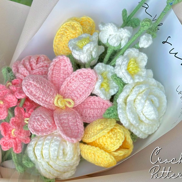 Patrón de ramo de flores a crochet, patrón de ramo de flores a crochet, patrón de flores a crochet, flor de boda