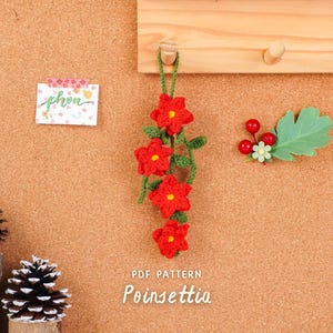 Poinsettia Car Hanging Crochet Pattern, Christmas Flower Crochet Pattern, DIY Hanging Ornament, Crochet Home Decor Tutorial, PDF Tutorial