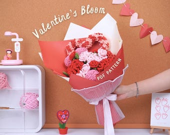 Valentine Bloom Häkelanleitungen-Bund | Mini Rosenmuster, Nelkenmuster, Rosenmuster, Babyatemherzkranzmuster