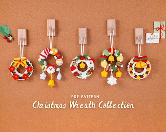 Colección de patrones de ganchillo para coronas navideñas, patrón de corona navideña con estrella, patrón de corona con bola de nieve, patrón de corona con flor de Pascua