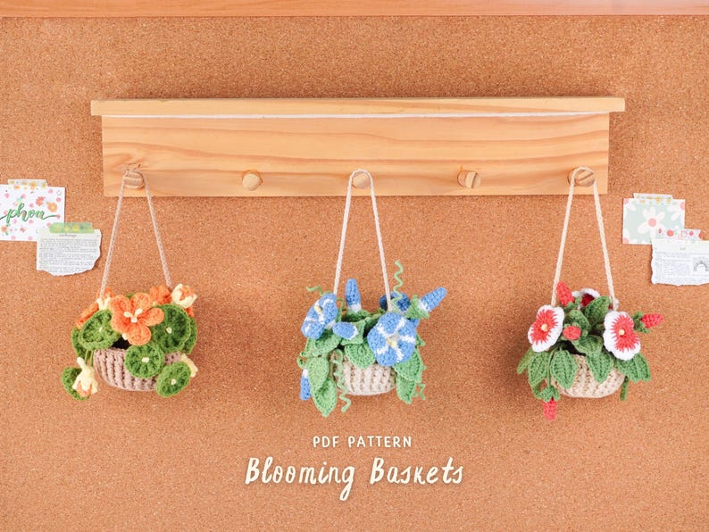 Blooming Baskets Crochet Patterns Bundle, Nasturtium Basket Pattern, Morning Glory Basket Pattern, Petunia Basket Pattern, PDF Pattern image 1