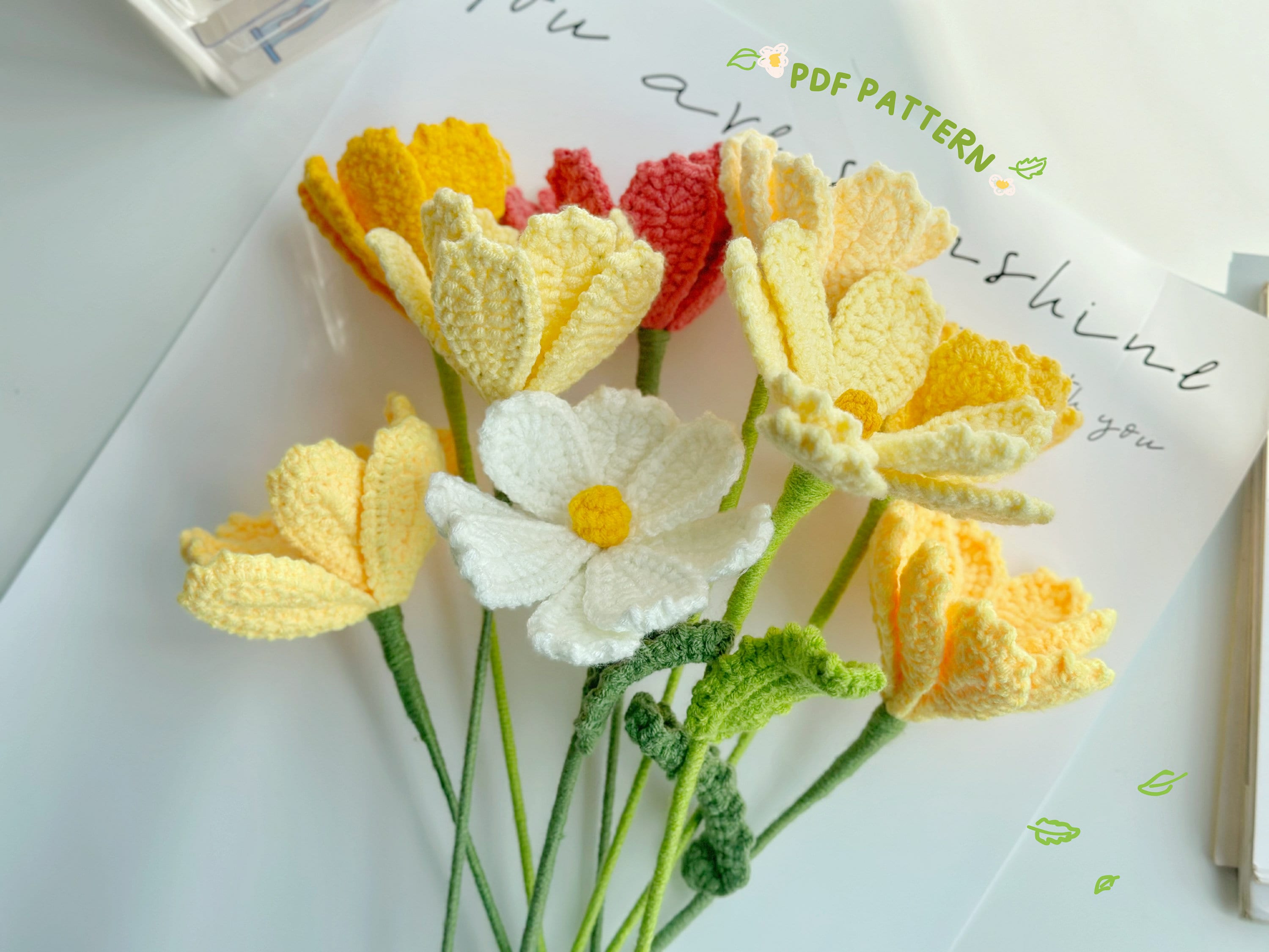 Cosmos Bipinnatus Flowers Crochet Pattern, Crochet Flower Bouquet