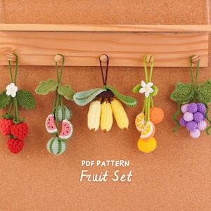 Lot de motifs au crochet à suspendre en voiture de fruits, motif banane, motif raisin, motif orange, motif pastèque, motif framboise, motif PDF