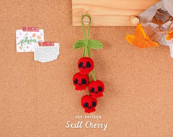 Halloween Skull Cherry Crochet Pattern, Halloween Crochet Pattern, Car Hanging PDF Tutorial, Flower Car Charm Pattern, DIY Crochet Car Decor
