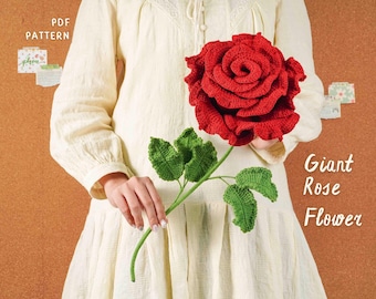 Virkmönster för jätterosor, virkmönster för blommor, rosblommor PDF-mönster, mönster för heminredning, virkat jätterosmönster
