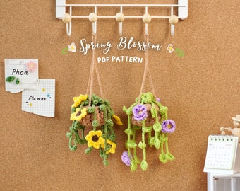Spring Blossom Crochet Pattern, Sunflower Crochet Pattern, Purple Poppy Flower Crochet, Car Hanging Plant Pattern, Flower Basket Crochet