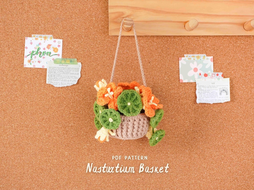 Nasturtium Basket Car Hanging Crochet Pattern, Flower Crochet