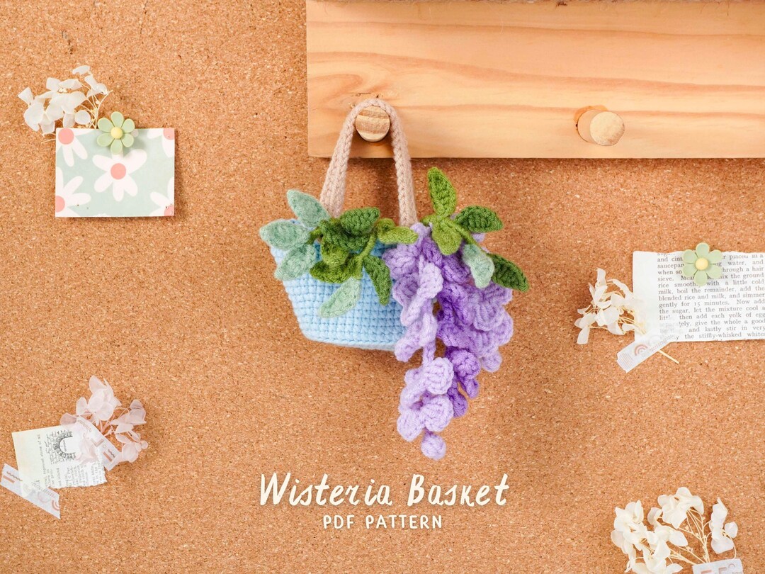 Wisteria Basket Crochet Pattern, Hanging Car Decor Pattern, Floral Home ...