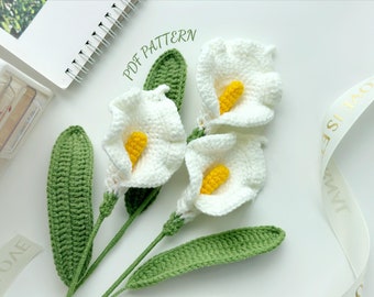 Calla Lily Flowers Crochet Pattern, Crochet Flower Bouquet Pattern, Crochet Flower Pattern, Wedding Flower