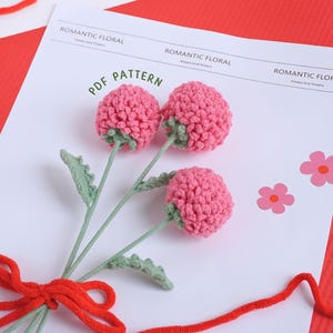 ピンポンフラワーかぎ針編みパターン、バレンタインかぎ針編みパターン、花束かぎ針編みパターン、花かぎ針編みパターン