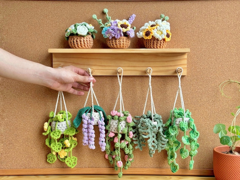 Plant crochet pattern, car hanging plant Crochet Pattern, Crochet hanging plant for car, Hanging Plant Pattern, Hanging basket crochet image 1