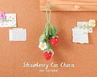 Strawberry Car Hanging Crochet Pattern, Car Hanging Crochet Pattern, Car Mirror Hanging, Handmade Car Decoration Idea, Floral Car Decor PDF