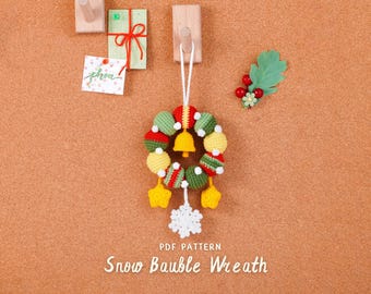 Snow Bauble Christmas Wreath Crochet Pattern, Christmas Flower Crochet Pattern, Holiday Home Decor PDF, Handmade Crochet Wreath Tutorial