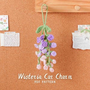 Wisteria Car Hanging Crochet Pattern, Car Hanging Crochet Pattern, Car Mirror Hanging, Handmade Car Decoration Idea, Floral Car Decor PDF