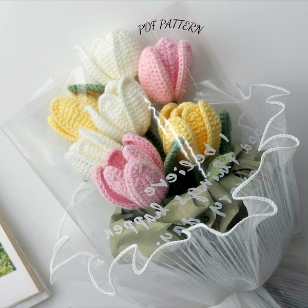 Tulip Flower Crochet Pattern, Crochet Flower Bouquet Pattern, Crochet Flower Pattern, Wedding Flower