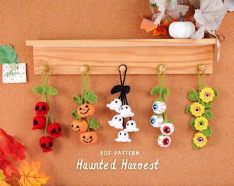 Haunted Harvest Crochet Patterns Bundle, Eyeball Plant Pattern, Skull Cherry Pattern, Pumpkin Pattern, Ghost Bellflowers Pattern